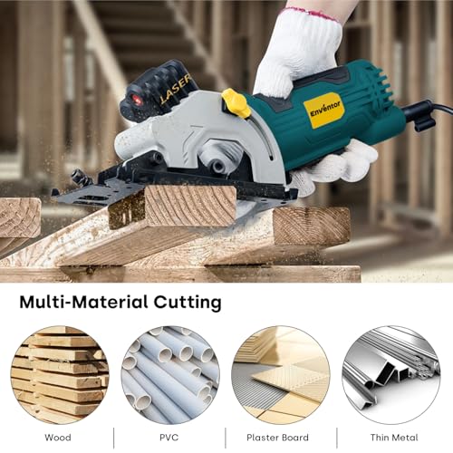 Enventor Mini Circular Saw with 3 Blades, 3-3/8 in, 4.8 A Corded
