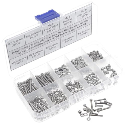 M2.5 304 Stainless Steel Knurled Hex Socket Cap Screw Nut Washer Kit - size: M2.5
