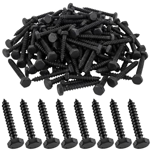 Zonon 100 Pcs 1/4" x 1-1/2" Hex Head Lag Screws 304 Stainless Steel Lag Bolts Heavy Duty Hexagon Head Wood Screws, Black
