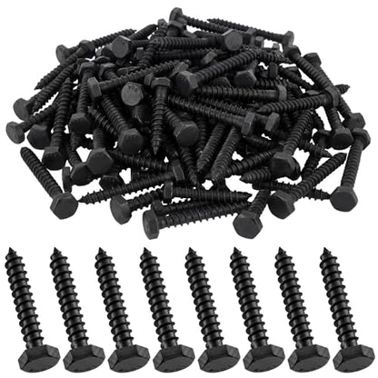 Zonon 100 Pcs 1/4" x 1-1/2" Hex Head Lag Screws 304 Stainless Steel Lag Bolts Heavy Duty Hexagon Head Wood Screws, Black