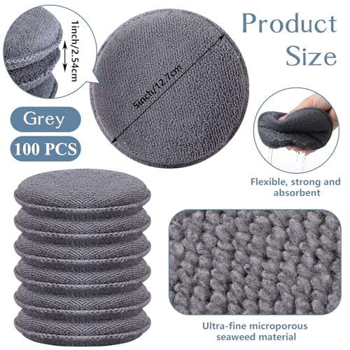 Tanlade 100 Pcs Car Detailing Microfiber Applicator Pad Wax Applicator Wash Microfiber Pads, 5 Inch Diameter (Grey) - color: Gray