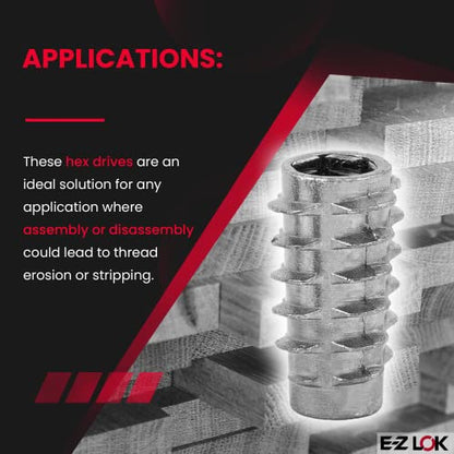 E-Z LOK Knife Thread Insert for Soft Wood, Hex Flush, 0.25-20, 50 ct - size: 1/4"-20 Internal Threads, 0.789"