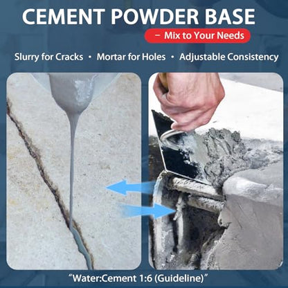 Concrete Crack Filler, Concrete Crack Sealant, 1.1LB Cement Powder for Concrete Crack Filling and Surface Patching, Mix with Water or Sand, Grey Cement Crack Filler for Walls, Floors, Driveways