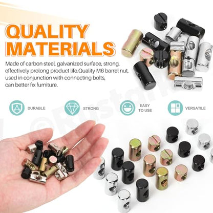 40Pcs M6x20mm Yellow Zinc Barrel Nuts Assortment Kit Metric Cross Dowels Slotted Nut Furniture Nuts Cross Dowel Hammer Nut for Wood Furniture Beds Crib Chairs - style: yellow zinc 6x20MM barrel nuts