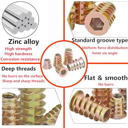 QRITY 20 Pcs Zinc Alloy Threaded Insert Nuts, M6 x 15mm, Hex Socket Drive, Woodworking - size: M6 x 15mm