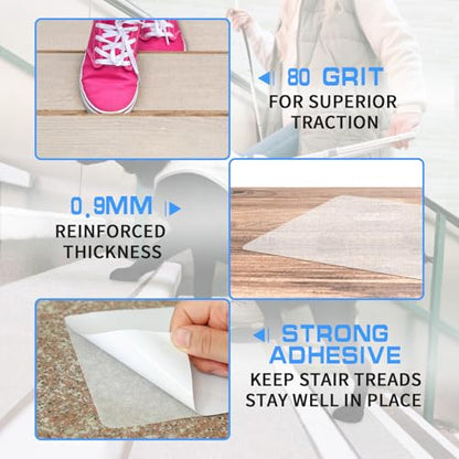 LadyRosian Outdoor Stair Treads Non Slip 10-Pack Clear 6" x 24" - Weather Resistant Adhesive Heavy Grip Tape - Waterproof Anti Skid Strips - color: Clear, size: 6" x 24"