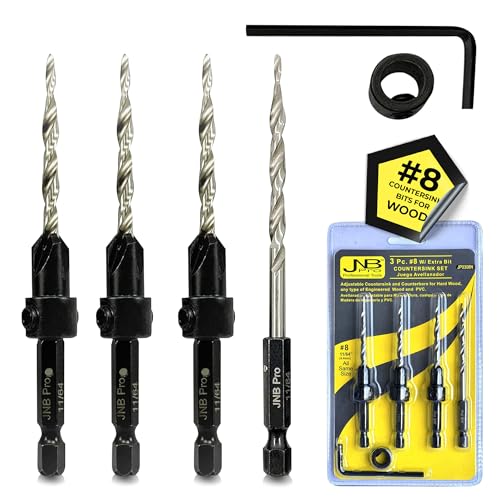 Countersink Drill Bit Set – 8 Tapered Countersink Bits with Adjustable Collar, Easy Change Hex Wrench, Includes 3+1 Free Extra #8 Bits, Precision Design for Drilling & Woodworking, 11/64" - style: 4 Pc #8 (11/64")