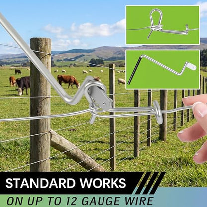 30 Pack 6mm Fence Wire Tighteners with 1 Tightener Tool Combo, 1/4" Barb Wire Tightener Clips Fence Tools Wire Tensioner for Fast Tightening Metal Fence Post Farm Garden Fenc（Tighteners Handle）