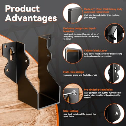 20 Pcs 2x4 Joist Hangers Black,18 Gauge Face Mount Joist Hangers 2x4 Deck, Rafter Brackets/Hanger, Hurricane Ties Brackets for Shed/Barn/Coop/Porch/Fence, Structurally Sound and Aesthetically Pleasing - size: 20 Pcs 2x4, style: Black Joist Hanger