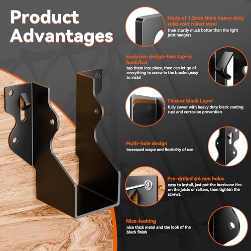 50 Pcs 2x4 Joist Hangers Black,18 Gauge Face Mount Joist Hangers 2x4 Deck, Rafter Brackets/Hanger, Hurricane Ties Brackets For Shed/Barn/Coop/Porch/Fence, Structurally Sound and Aesthetically Pleasing - size: 50 Pcs 2x4, style: Black Joist Hanger