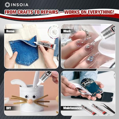 INSOIA Bedazzling Glue B7000 Clear, 16 x 15ml Precision Tip - size: 15Grams * 16 Pack