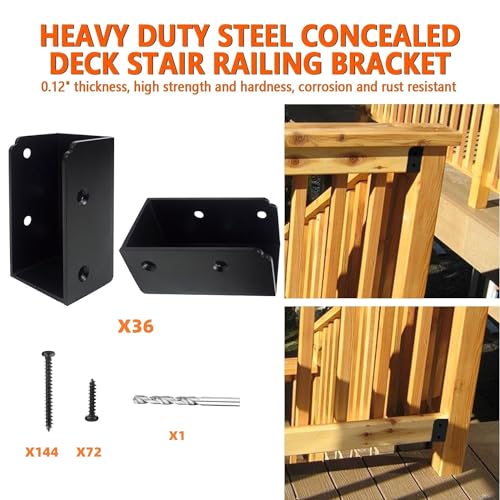 36Pcs Deck Railing Brackets Connectors,Heavy Duty Steel 1.2 inch Thickness Concealed Brackets for 2"x4" (Actual 1.5"x3.5") Wood Posts for Deck Railing,Fence,Porch, Garden Pergola - size: Parallel
