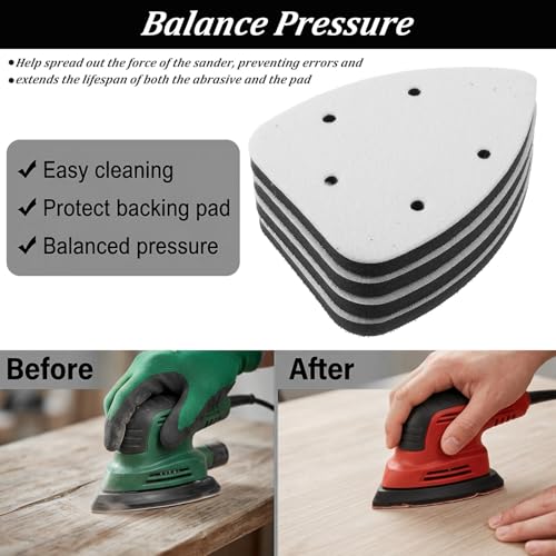 4 Pcs Mouse Sander Pads, 5 Holes Foam Sanding Pads for Orbital Sander Soft Density Sponge Interface Sanding Pad for Detail Sander Woodworking