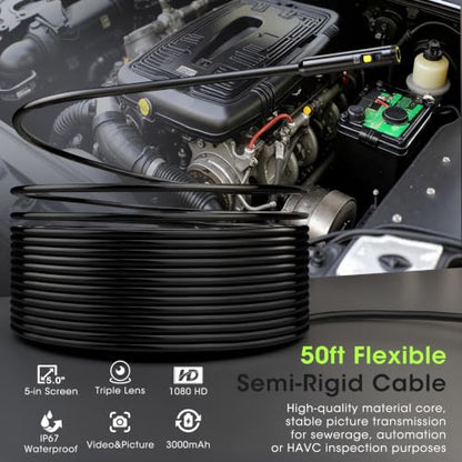 Epicmate 50FT Triple Lens Inspection Camera,5”IPS Screen Endoscope Camera - size: 5" Triple Lens-50FT