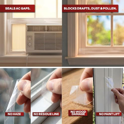 XFasten Transparent Window Weather Stripping Tape 2”x30yds (3-Pack Total 90yds), No Residue Insulation Tape for Windows and Doors, Winter Window Seal - size: 2" x 30Yds 3PK