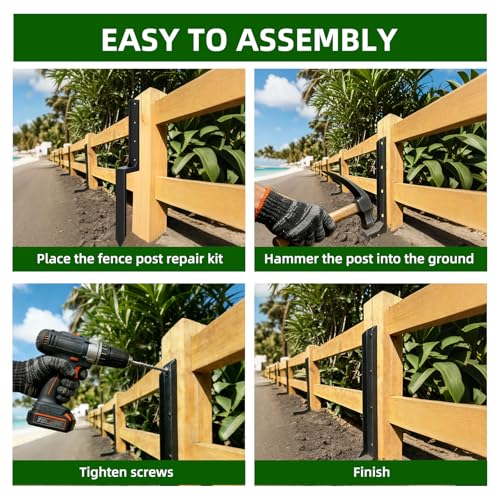 8PCS Fence Post Repair Kit, Heavy Duty Fence Posts Repair Stakes for Fix Wooden Broken Posts, Repair Tilted (8, Black) - color: Black