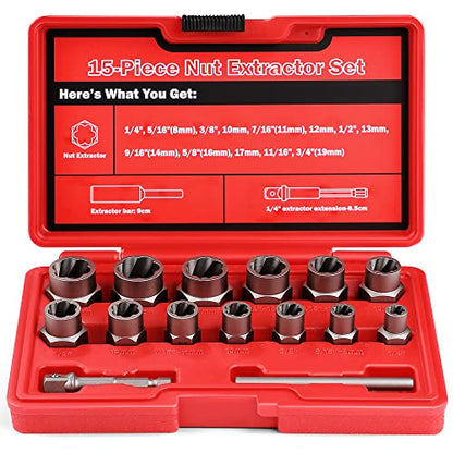 15-Pcs Bolt Extractor Set 3/8'' Drive Easy Out Bolt Extractor Set - size: 15Pcs