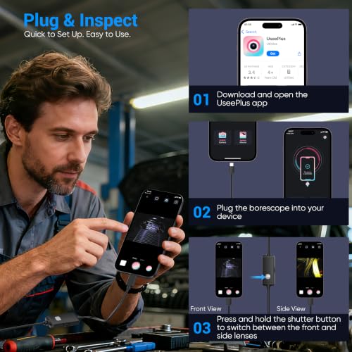 Endoscope Camera with Light,1920P HD Borescope with 8 Adjustable LED Lights