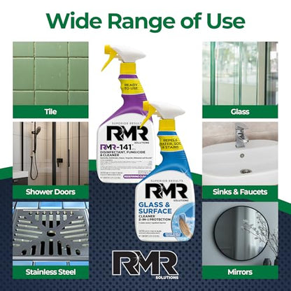 RMR Defend & Detail Duo – RMR-141 EPA Registered Mold & Mildew Spray + Glass & Surface Cleaner/Repellent, 2-Step Clean & Protect System for Glass, Tile, Bathrooms, Surfaces, 2–32 Oz Bottles