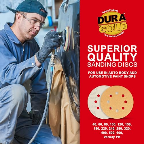 Dura-Gold 5" Gold Sanding Disc Grit Assortment, 8 Hole Pattern 10 Discs Ea - size: Variety Pack - Gold