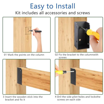 24Pcs Deck Railing Brackets, U-Shape 2x4 Concealed Hardware Kit, Rust-Proof Black