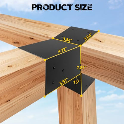 4x4 Pergola 2-Way Brackets,L-Shaped 15° Angled Design 4Pack - size: 4x4 15°