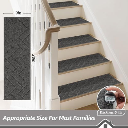 BEQHAUSE Non Slip Stair Treads for Wooden Steps 28" x 9", 4pcs, Charcoal - color: Charcoal - Geometric, size: 28 in X 9 in (4 Pieces)