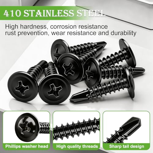 mxuteuk 510PCS #8×1/2" Self Drilling Screws, 410 Stainless Steel - size: BK #8×1/2"