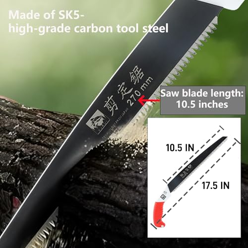 Medium Length japanese pull saw with Super Sharp Teeth,Thickened SK5 Steel,for Home Pruning, Logging, Landscaping,Three Sided Grinding,10.5" - style: SK5 Medium