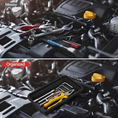 GOOACC 3 Sizes Collapsible Magnetic Parts Tray Set Black - color: Black