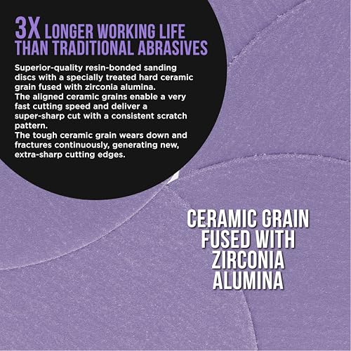 Dura-Gold Premium 180 Grit 6" Purple Film Ceramic Sanding Discs, Box of 50 - style: 180 Grit