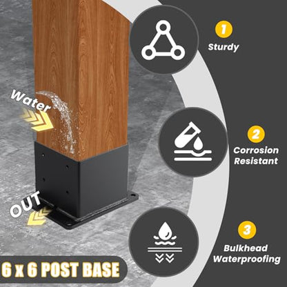 Heavy Duty 6x6 Post Base 2 Pcs Thickness: 0.118“/3MM - size: 6x6