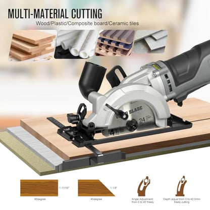Corded Mini Circular Saw 6A Compact Saw with 2x 4‑1/2" Blades - style: Corded 6A