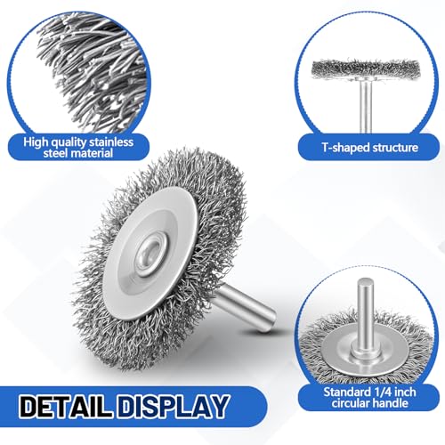 Moxweyeni 20 Pcs 2 Inch Wire Wheel Brushes for Drill Bits, 1/4 Inch Shank - size: 2 Inch