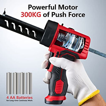 Caulk Gun, Non-Drip Electric Caulking Gun with 300 KG Thrust, Cordless Silicone Tool Gun with Constant Flow Tech, Lightweight 10oz Caulk Guns with LED Light