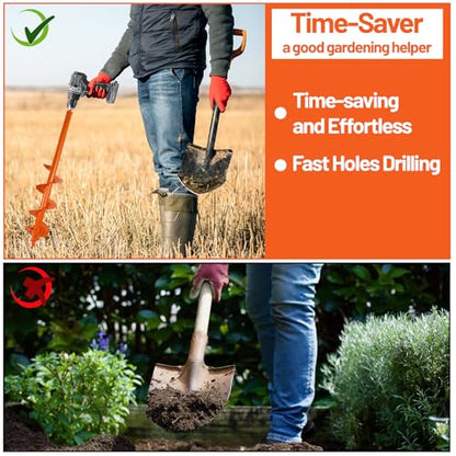 ‎4"x24" Auger Drill Bit for Planting – Heavy Duty Garden Auger Post Hole Digger with Spiral Double Blade & 3/8" Hex Drive for Fast Hole Drilling