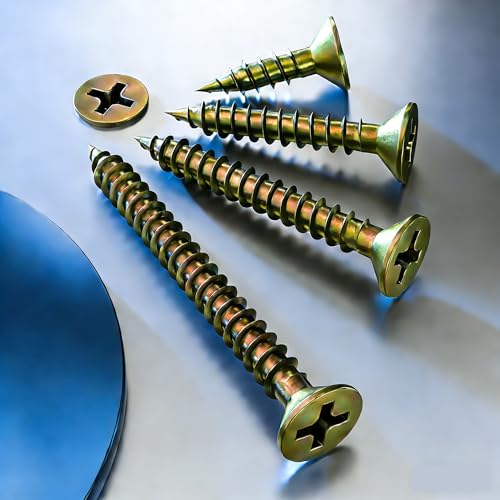 Wensilon # 4X5/8 (680PCS) Flat Head Color zinc Wood Screw 3X16, Quick Metal self Tapping Flat Head - color: Yellow, size: #4x5/8"