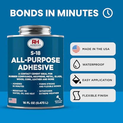 S-18 All-Purpose Adhesive 16 oz -Contact Cement for Headliner, Upholstery - size: 16 oz