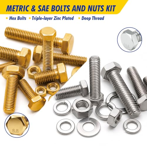 1139Pcs Nut Washer Assortment Kit 1/4-20~1/2-13 - color: Gold-1139PCS Metri& SAE Hex Bolt