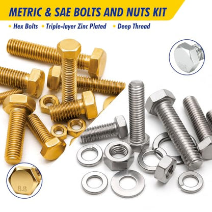 1139Pcs Nut Washer Assortment Kit 1/4-20~1/2-13 - color: Gold-1139PCS Metri& SAE Hex Bolt