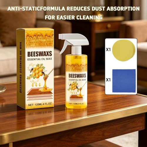 2026 New Beeswax Wood Polish Spray – Natural Beeswax Furniture Polish & Wood Cleaner for Cabinets, Tables & Floors, Multi-Purpose Wood Care Spray for Shine, Conditioning & Surface Protection, 8 fl oz