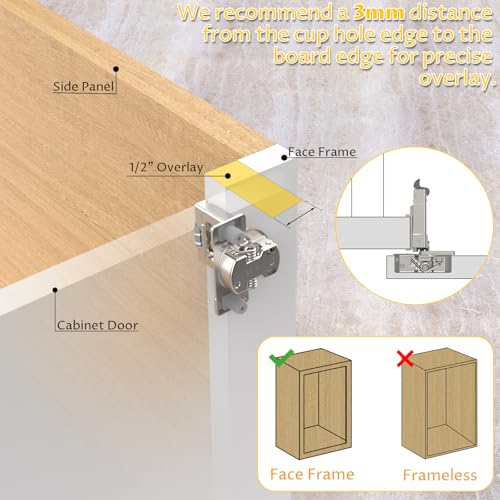 Onemake 20 Pack 1/2" Overlay Soft Close Cabinet Hinges, Clip-on Plate, 105° Smooth Slow Self Closing, 3D Adjustment, Face Frame Concealed Hardware Replacement, Hidden Hinge for Kitchen Cupboard