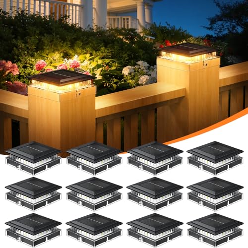 12 Pack 4x4 Solar Post Cap Lights, Warm Light Fence Post Solar Lights - size: 12 PACK