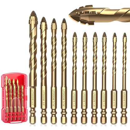 10pcs Masonry Drill Bit Set, Concrete Drill Bit Set, Carbide Tips - size: 10 pack 3/16"-1/2"