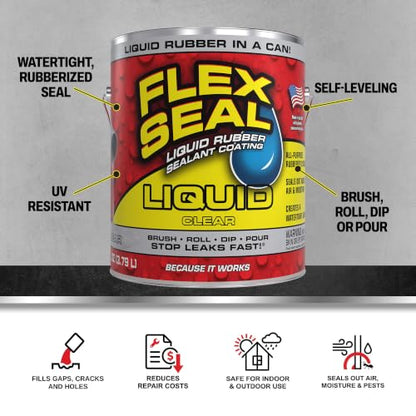 Flex Seal Liquid Rubber Sealant Coating, Waterproof, Clear, 128 oz - color: Clear, size: 128 oz