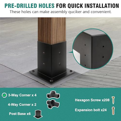 HAYOHRT Pergola Brackets, Woodworks Pergola Kit 4PC 3-Way Corner Bracket & 2PC 4-Way Bracket & 4PC Post Base for 4x4'' (Actual: 3.5x3.5'') Wood Beams Elevated Wood Stand Kit Pergola/Gazebo Kit - size: 4P 3-Way Bracket + 2P 4-Way Bracket + 4P Base