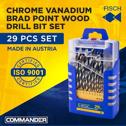 Brad Point Spiral Drill Bit Set, Sizes 1/16″–1/2″, 29 Pcs - size: 1/8 in to 1/2 in
