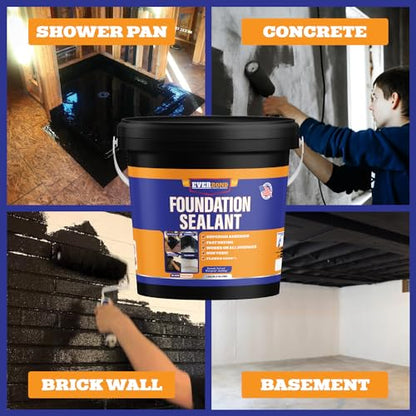 Foundation Sealant - Long Lasting Protection for Cracks, Leaks, Seams, and Gaps - Easy Application for Concrete, Basements, Masonry, Garages - 100% Waterproof Sealer, Black 1 Gallon