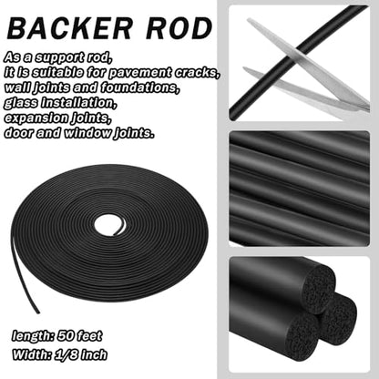Frienda Backer Rod Foam Rubber Caulk Saver Concrete Expansion Joint Filler Weather Strip Seal for Gaps and Joints (Black,1/8 Inch X 50 ft) - color: Black, size: 1/8 Inch x 50 ft
