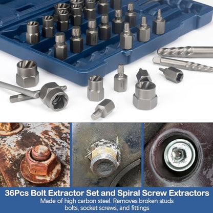 MABLEVI 36 Pcs Upgrade Screw Extractor Set with Solid Storage Case - size: 36-piece